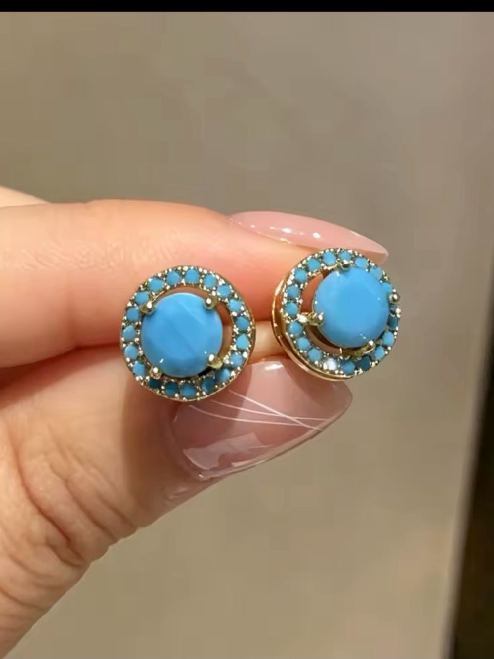 Turquoise Halo Stud Earring with necklace Set